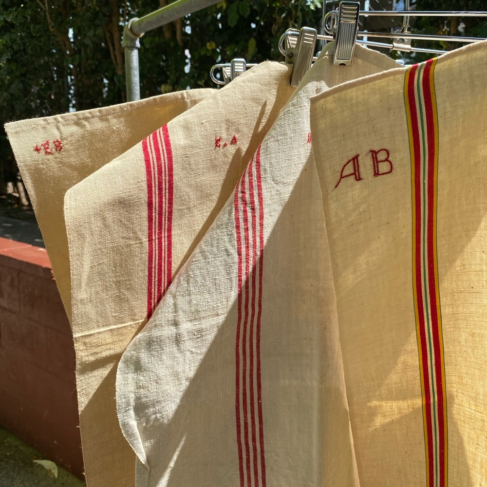 1 Vintage French Métis Linen Towel Cloth mon “AB” - Picture 9 of 11
